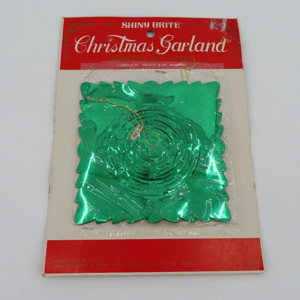 VTG Shiny Brite Christmas Garland Green Foil 9 Feet Made in Japan Retro NEW Xmas